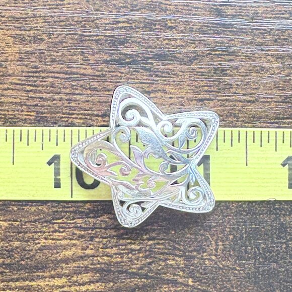 VTG Solid Sterling Silver 925 Scroll Design Star Pendant Size 1.25" Length - Picture 9 of 11